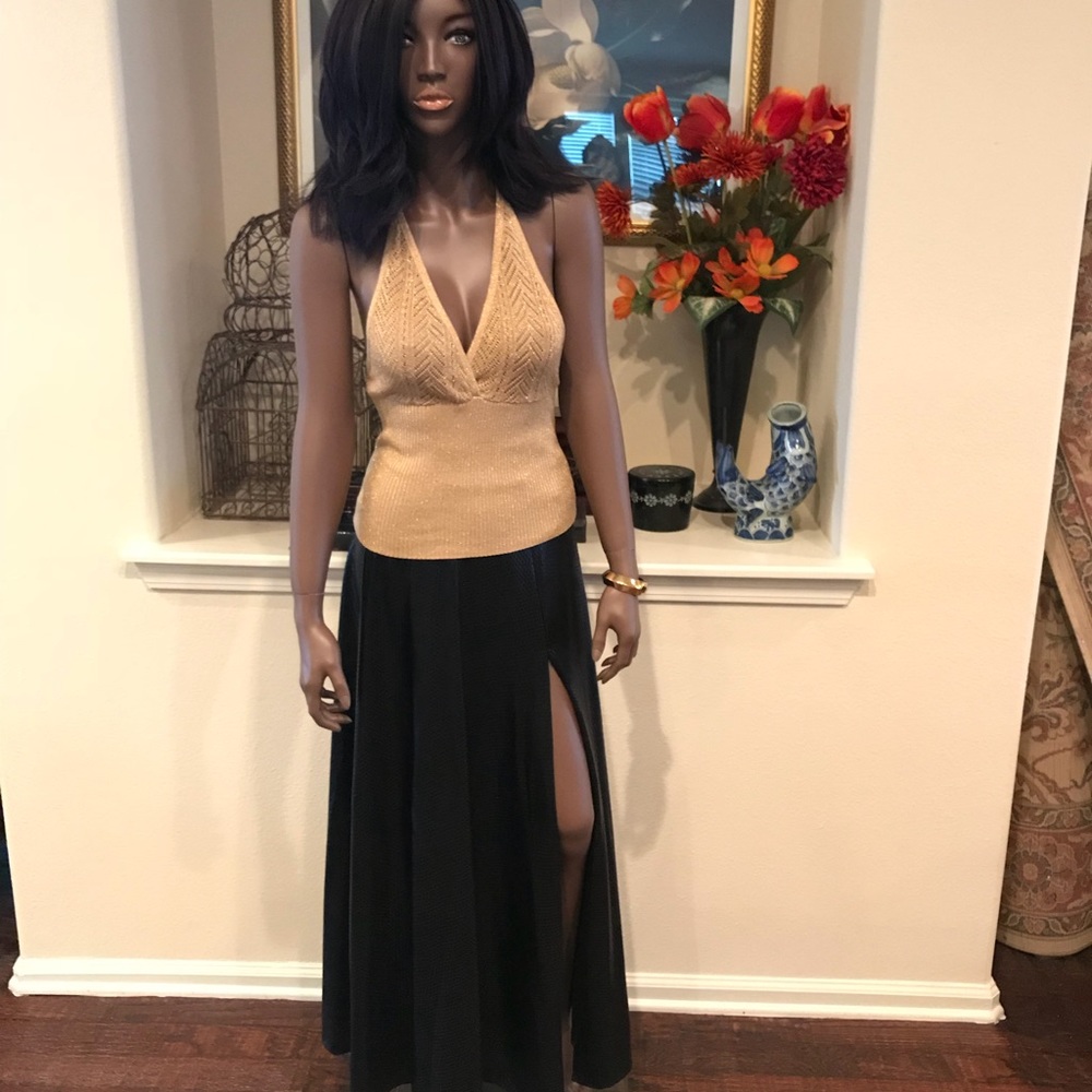 Gold Top with Long Skirt with Thigh High Slit